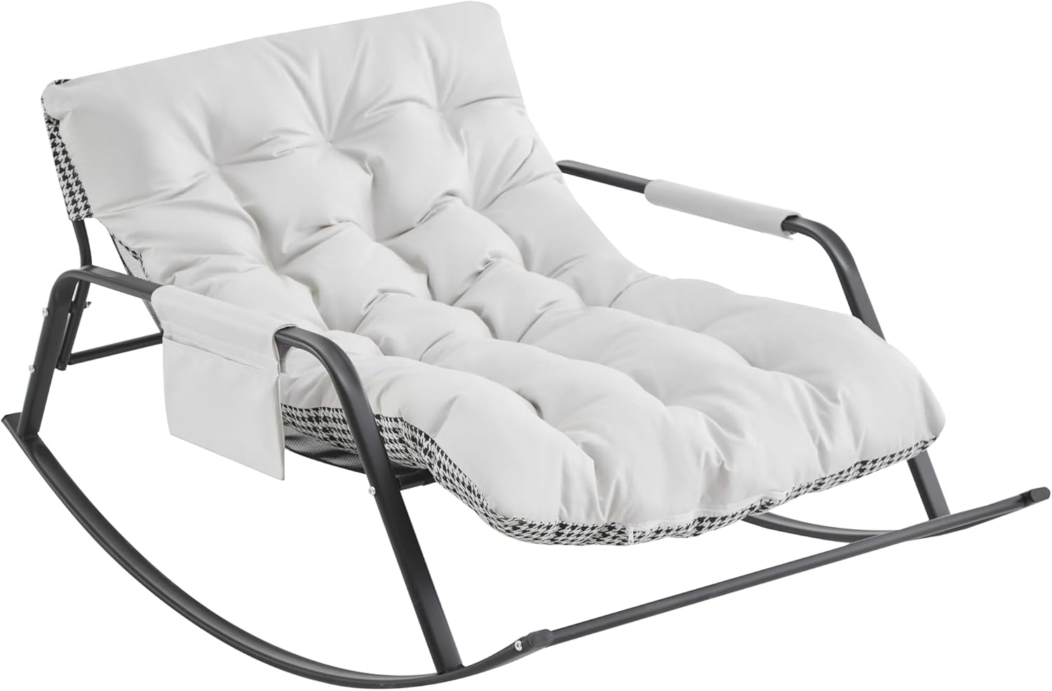 Modern Rocking Chair with Technical Leather Upholstery, Wide Gliding Recliner Chair with Thick Cushion, Accent Chair for Living Room, Nursery, Bedroom, 35.83" Wide Steel Frame Design (White)
