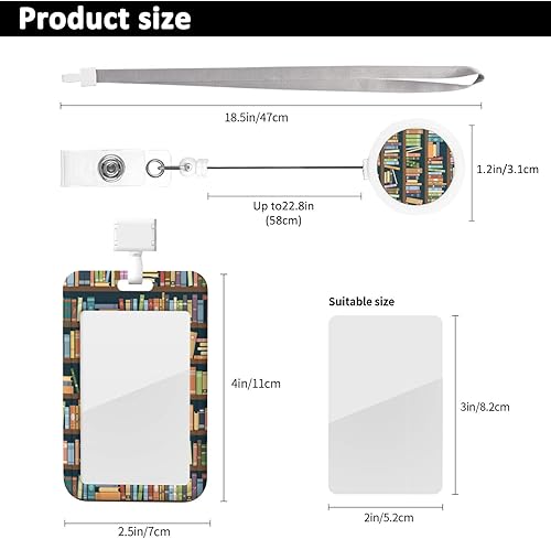 Miniatura 2 de Soporte para tarjetas de identificación con cordón separable y clip retráctil para carrete, estanterías llenas de libros, tarjeta de nombre, cordón