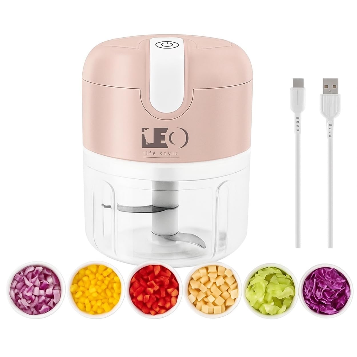 Elite Mini Electric Chopper | C-Type Rechargeable Point,One-Touch Operation | Stainless Steel Blades | Chops Garlic, Onion, Vegetables – 250ml | One Year Replacement Warranty.