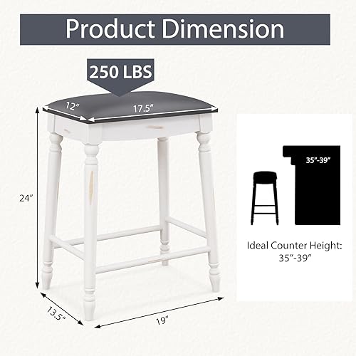Miniatura 3 de Giantex Juego de 2 taburetes de bar de 24 pulgadas de altura de mostrador con asiento acolchado, patas de madera de goma, reposapiés y superficie