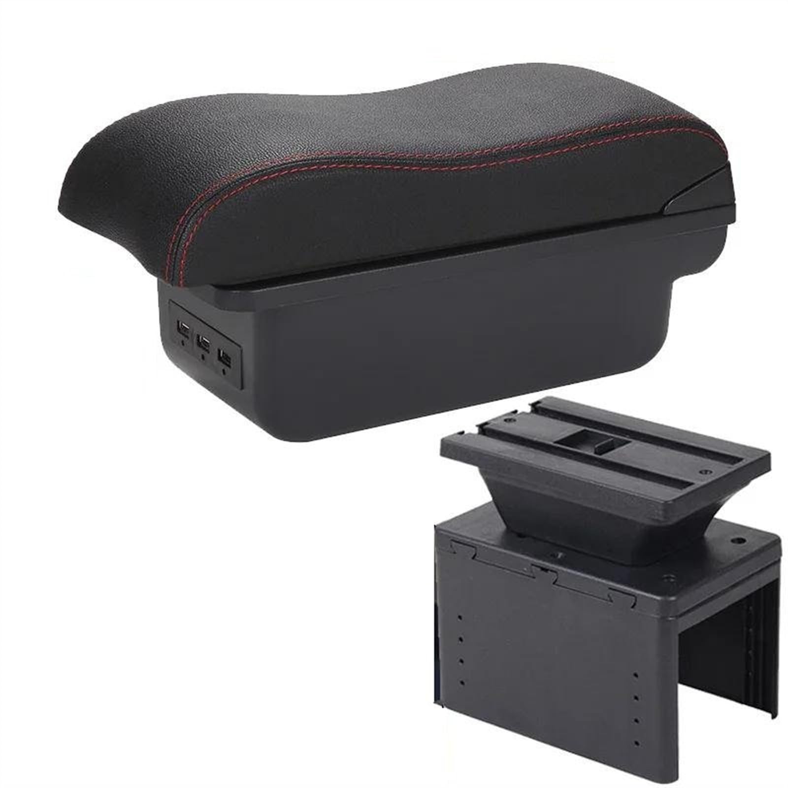 NOHEEU Car Center Console Armrest Box Storage Accessories For Hyundai I20 2021 2022(B1 Black red 3USB)
