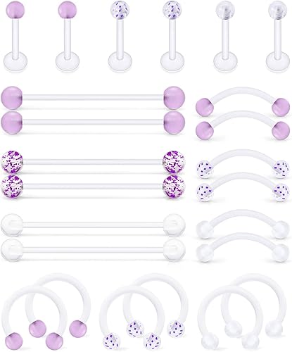 Hoeudjo Aretes de cartílago transparentes de 16 G 14 G 24 unidades aros de hélice acrílica flexible bioflex nariz labio cejas tragus tabique 24