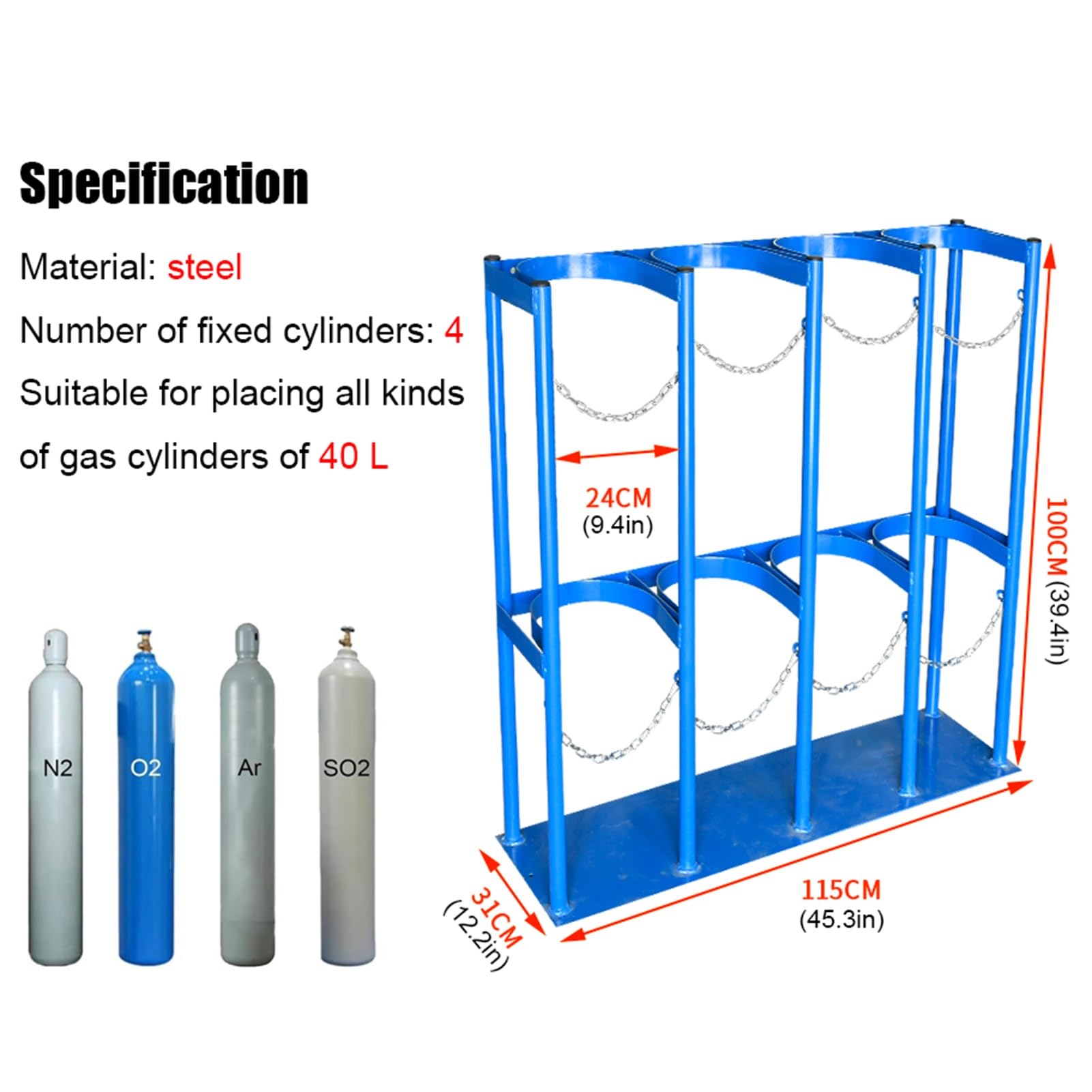 Generico Supporto per bombole di Gas in Acciaio per impieghi gravosi, Supporto per bombole di Ossigeno da 40 Litri, Dispositivo antiribaltamento per la Sicurezza in Officina e Laboratorio, Soluzione