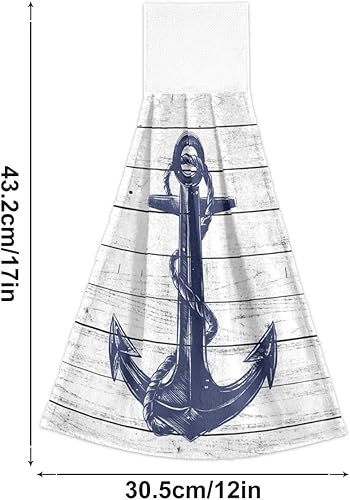 Miniatura 3 de Giwawa Juego de 2 toallas de cocina colgantes con ancla náutica, toallas de mano de terciopelo coral suave para decoración del hogar y baño