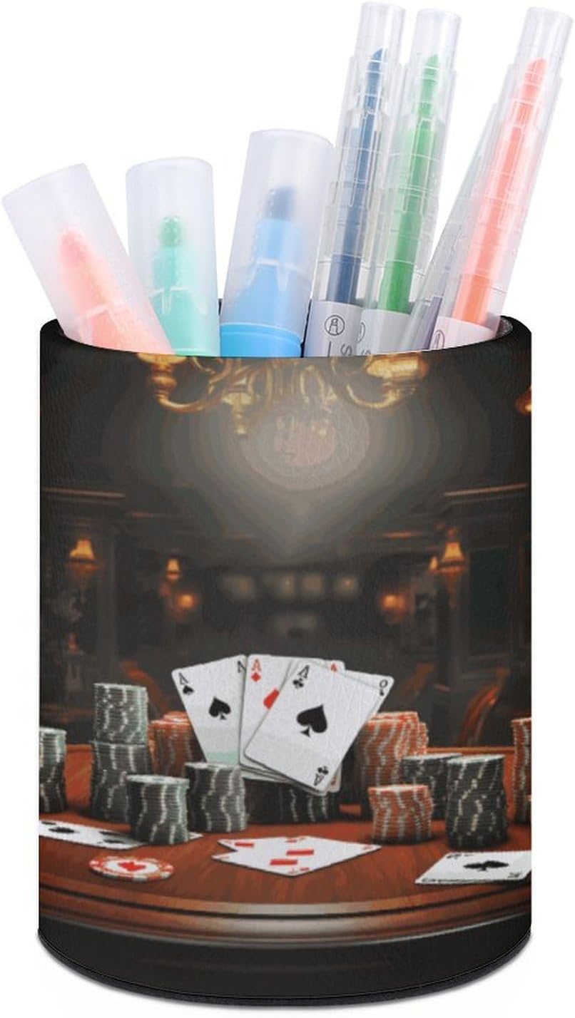 Poker Tournament Pen Holder Desk Organizer for Office Workspace