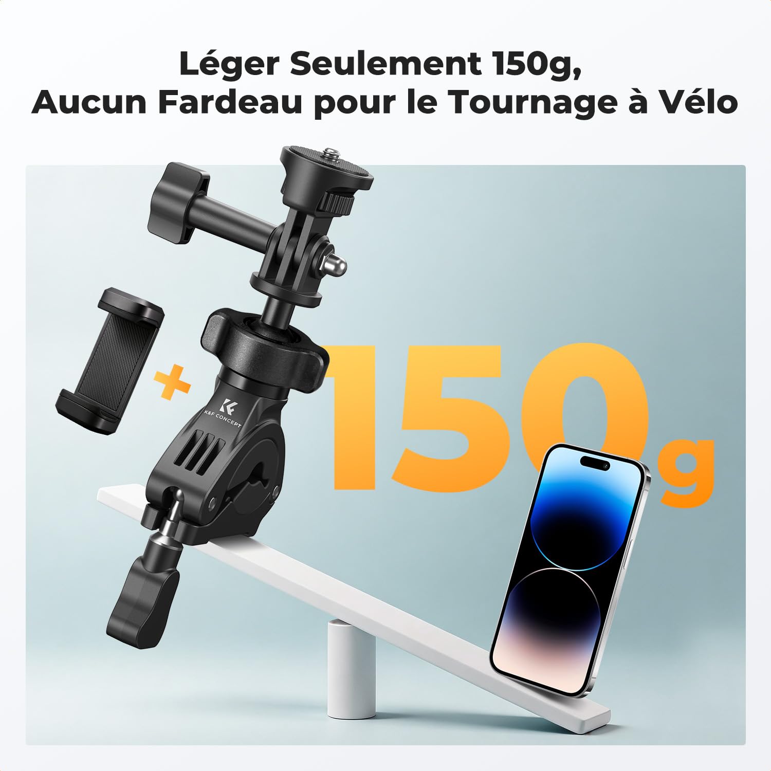 K&F Concept Support Guidon Vélo pour Caméra Sport avec Vis 1/4" | Fixation robuste pour vélo et moto, compatible avec caméra d'action, pour capturer vos aventures en mouvement - MS69