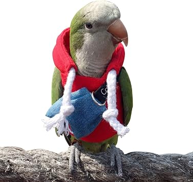 Bird Clothes - Handmade Cotton Hoodie with Bag Drawstring Flight Suit for Parrots African Greys Parakeet Cockatiel Sun Conure Christmas Halloween Cosplay Apparel Photo Prop Bird Supplies XL