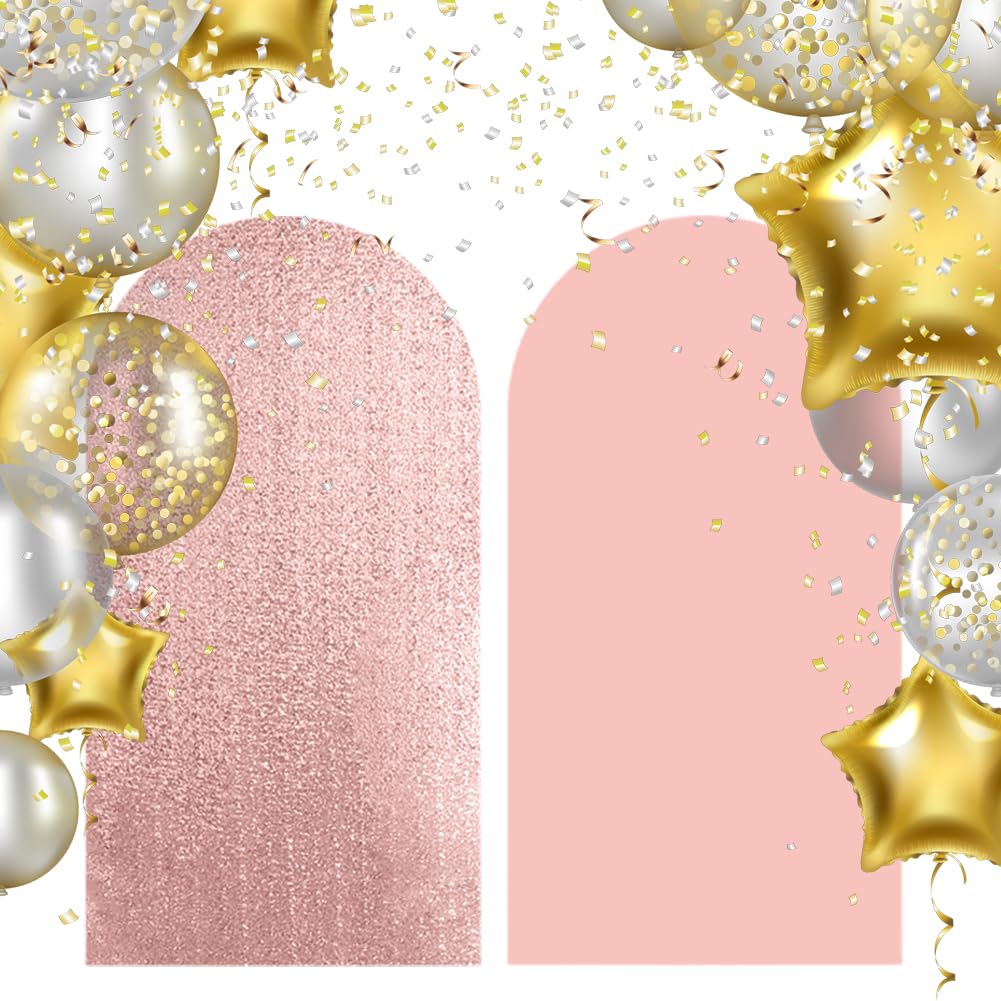 CREATCABIN Arco de Lentejuelas de Oro Rosa de 6 pie para Boda, Soporte de Fibra Elástica, Redondo, Ajustado, para Decoración de Bodas, Fiestas, Cumpleaños, Ceremonias Y Fotografías 180 x 80cm