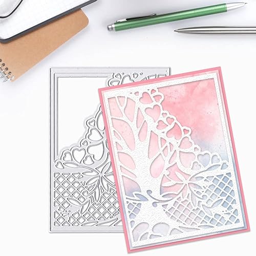 Miniatura 5 de Hying Troqueles de fondo de marco de árbol para hacer tarjetas, troqueles de corte de árbol de corazón de amor para álbumes de recortes, papel,