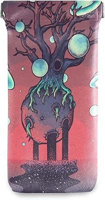 HUSSRITY Eyeglasses Case Abstract Mystery Tree Sunglasses Pouch Soft PU Leather Squeeze Top Eyeglass Holder Portable Glasses Case For Women Men