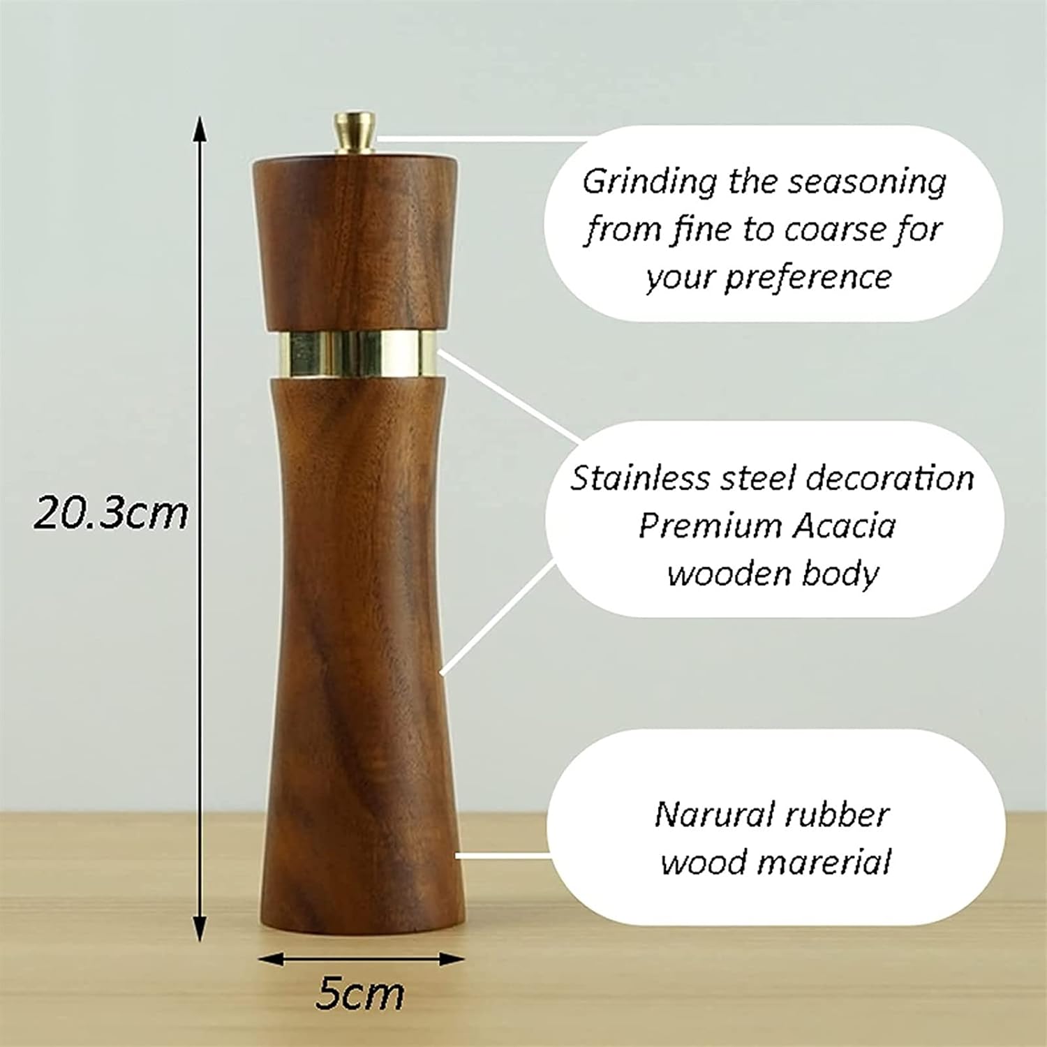 Wooden Pepper Mill Grinder,Salt and Pepper Grinder.Manual Wooden Salt and Pepper Shaker Mill Kit,Adjustable Coarseness,Spice Mill,Set of 2