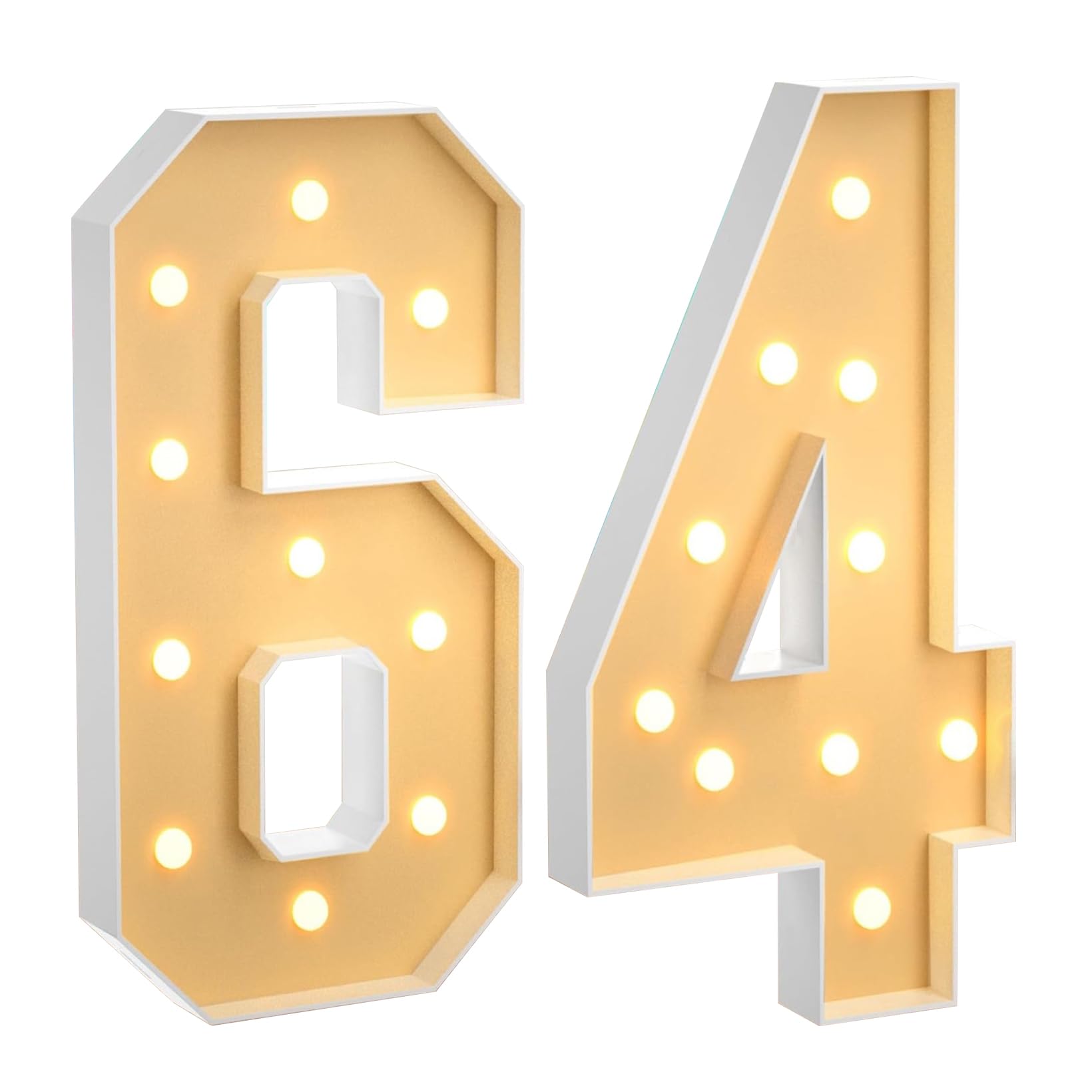 100CM/3.3FT Marquee Light Up Number 64, Large LED Numbers Lights Marquee Decoration Mosaic Warm White Light Up Sign for Home Party Birthday Wedding Birthday Xmas