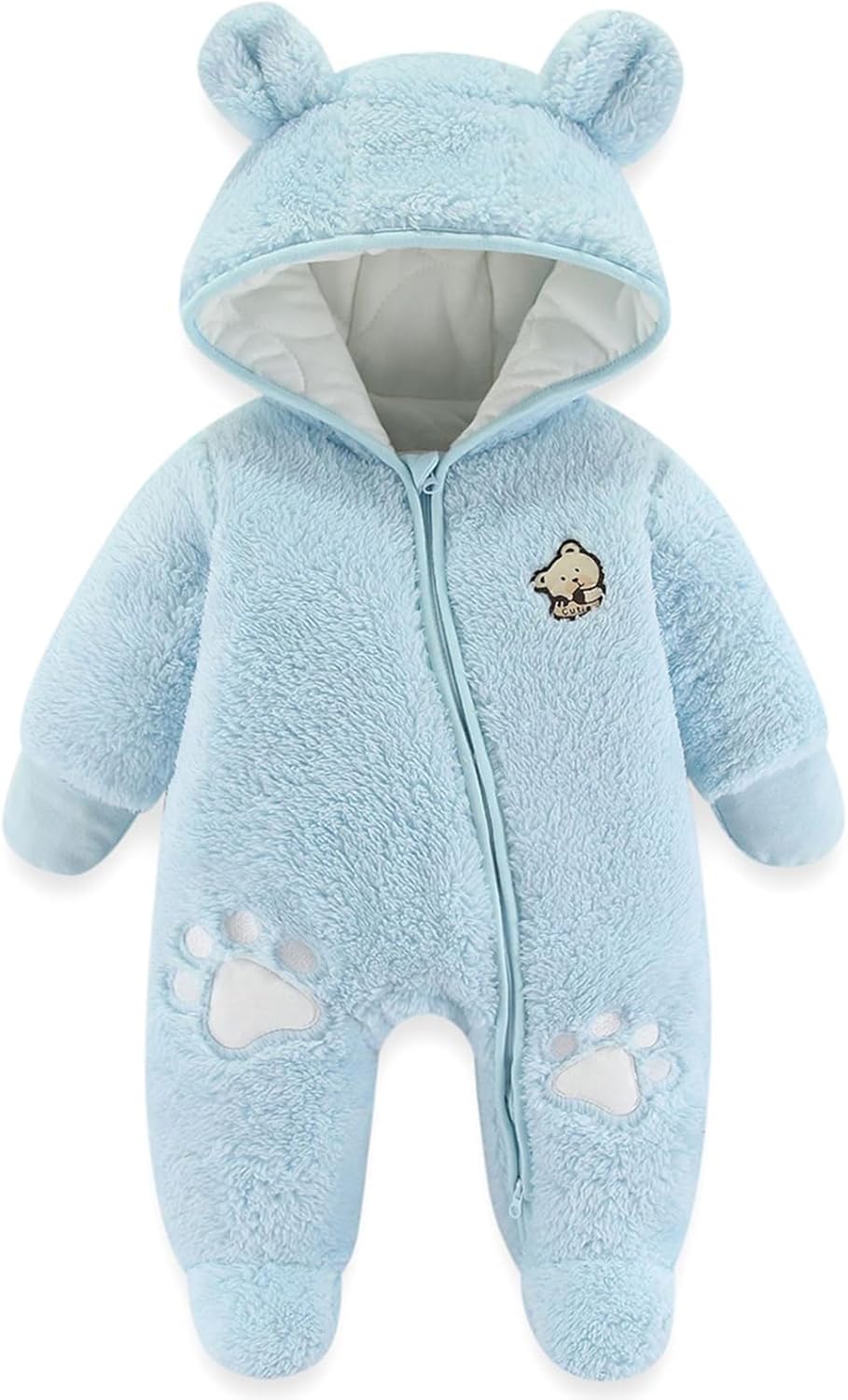 Newborn Baby Bear Onesie Snowsuit Winter Footie Fleece Romper Hooded Jumpsuit Infant Coat for Girls Boys 0-12M