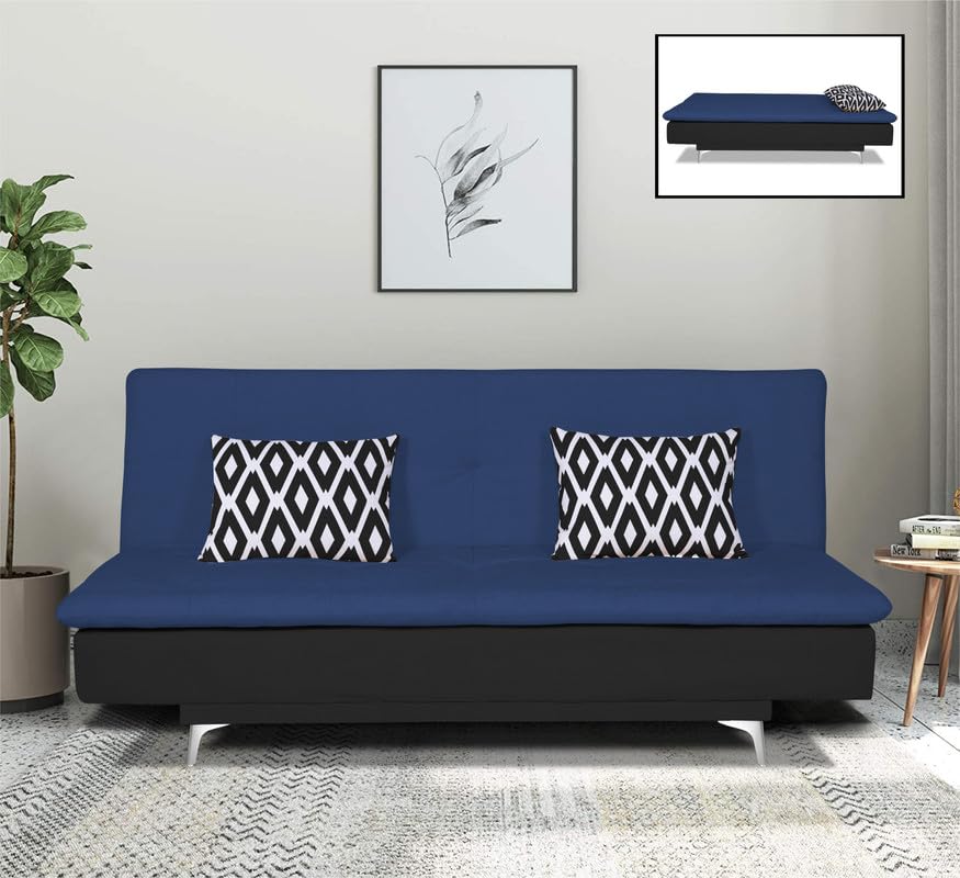Adorn India Aspen Rhombus 3 Seater Sofa Cum Bed (Blue & Black) (3 Year Warranty)