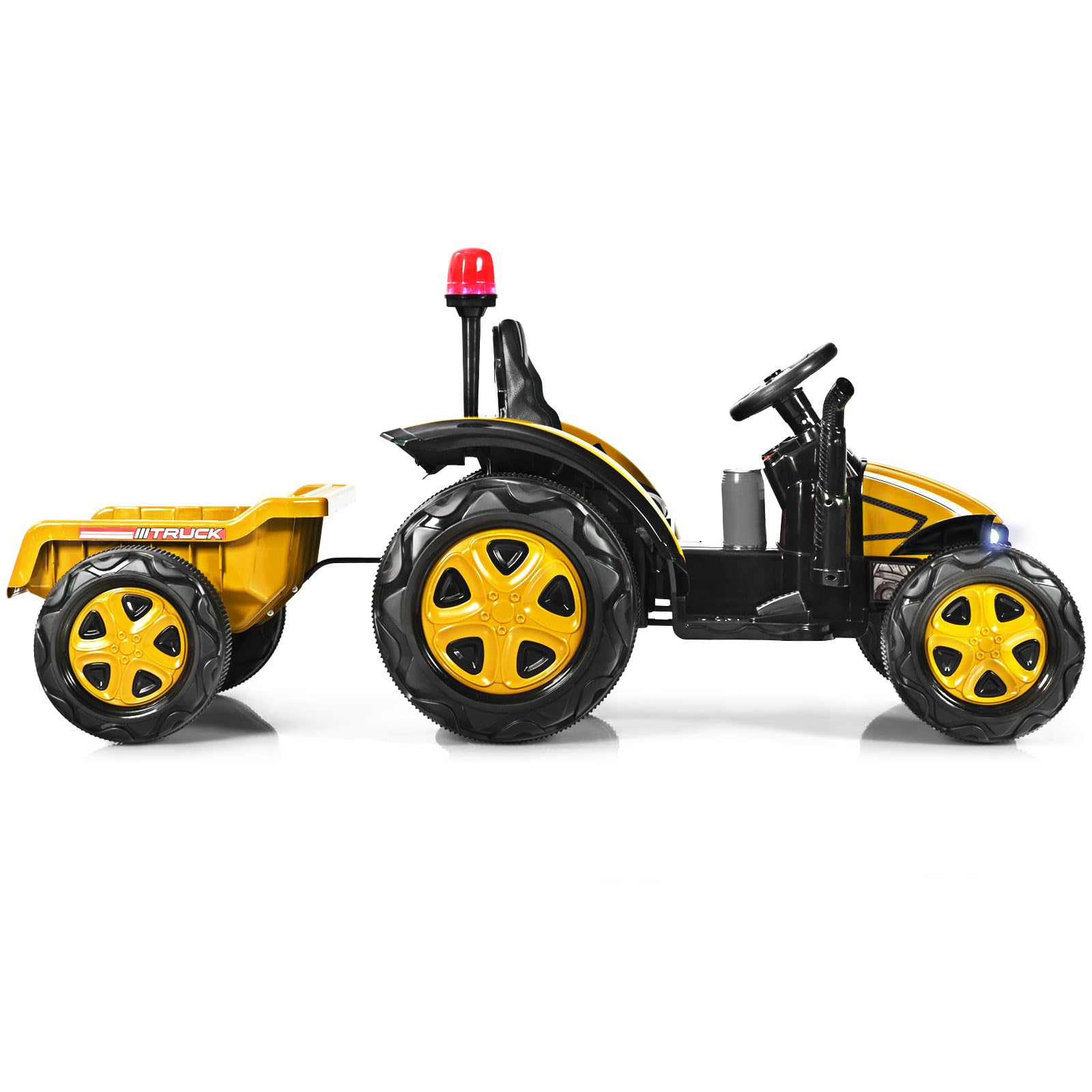 RELAX4LIFE 2 in 1 Trattore Elettrico con Rimorchio Rimovibile/Go Kart Elettrico, con Telecomando e Cinture a 2 Punti, Musica, Luci, Allarme, Carico di 30 kg,Per Bambini 3-8 Anni,151x68x70 m (Giallo)