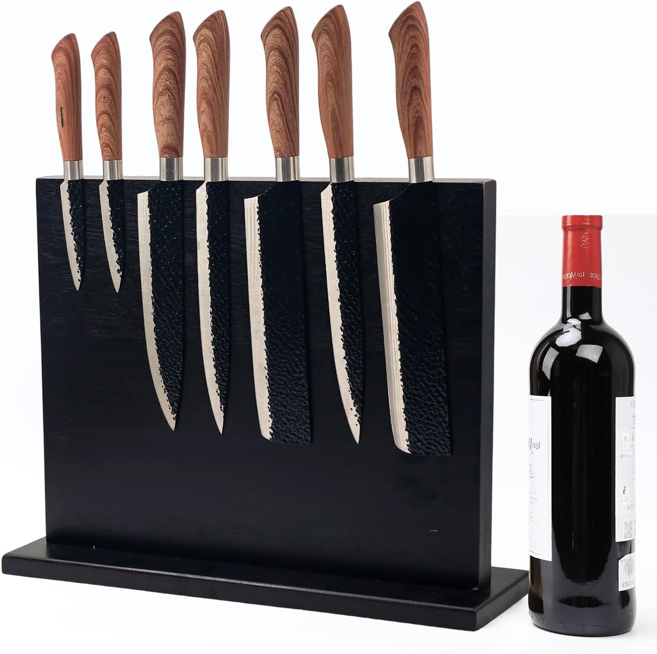 Resafy Magnetic Knife Holder-16X12 Inches Double Side Acacia Black Wooden Knife Block Rack Universal Stands with Strong Enhanced Magnets Strip for Kitchen Counter,Large Organizer Without Knives