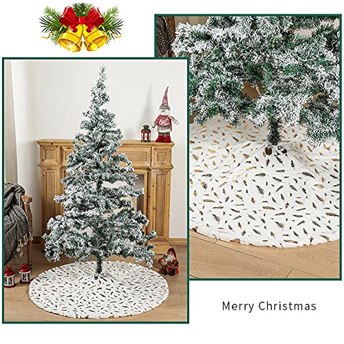 Christmas Tree Skirt, 48 Inch White Bronzing Feather Xmas Tree Mat Faux Fur Christmas Skirts Xmas Ornaments For Christmas New Year Party Holiday Home Decorations (48 Inch, Silver Feather) #TOP3