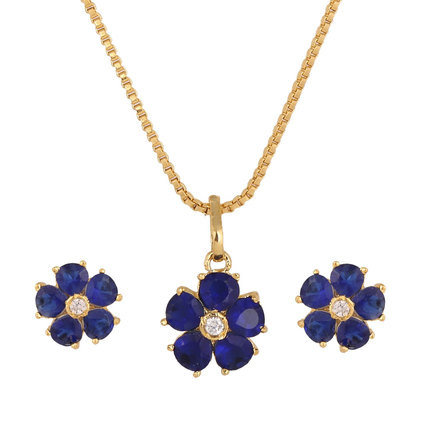Archi Collection Non-precious Metal Base Metal and American Diamond Pendant With Chain And Earrings for Women & Girls (Blue) (B018Z88GL8) Amazon Price History, Amazon Price Tracker