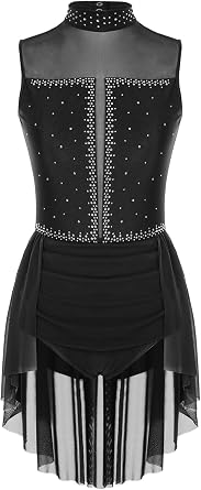 Women Lyrical Dance Dress Tulle Skirt Leotards | Shiny Rhinestone, Flowy Lyrical Dresses, Figure Skating Dance Costume, for Dance Recital