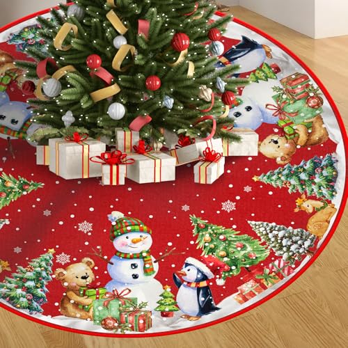 Christmas Tree Skirt,48 inches Christmas Tree Decorations Snowman Christmas Mat Large Xmas Tree Decorations for Xmas Party Indoor Outdoor Holiday Decor