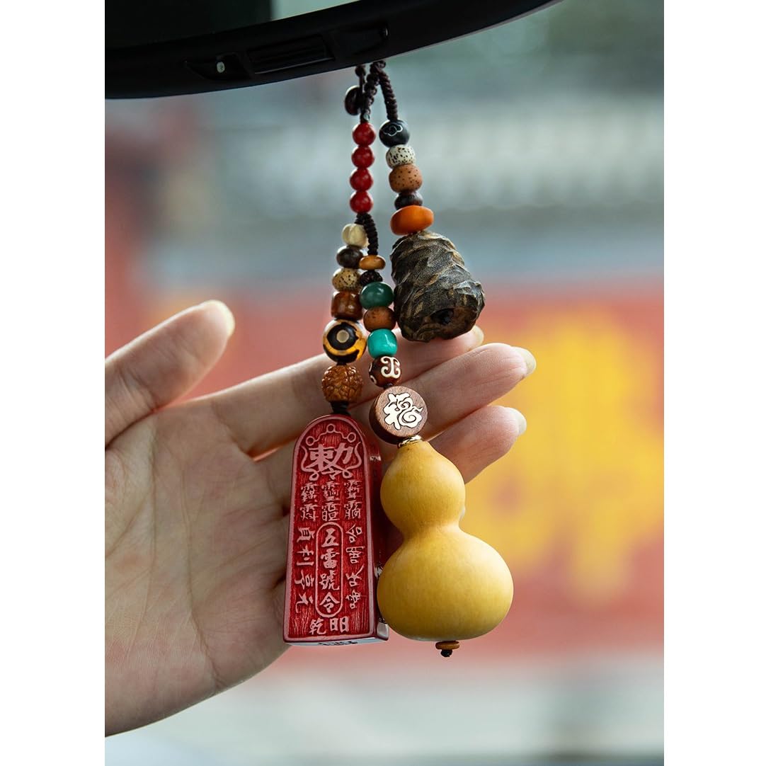 Cinnabar Duobao Duofu Auto-Anhänger, Agarwood-Holz-Schlüsselanhänger, Kürbis-Hängeornamente, Rucksack-Schlüsseldekoration Schlüsselanhänger Auto