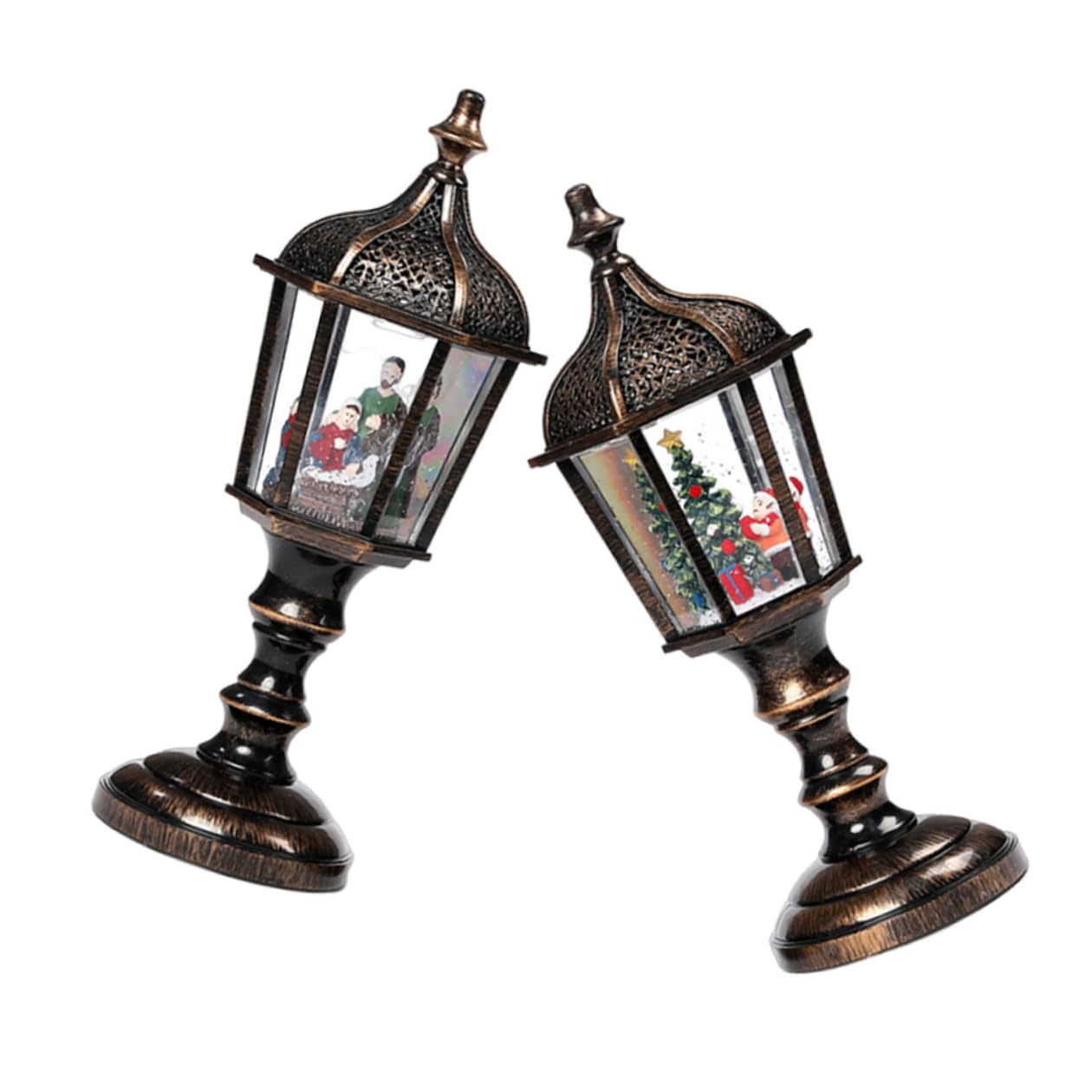 SOIMISS Adornos Navideños de Resina Luz LED y Música 2 Piezas Árbol y Muñeco Decoración USB Recargable para Hogar Oficina y Fiestas Farolillos de Bola de Nieve sin Pilas