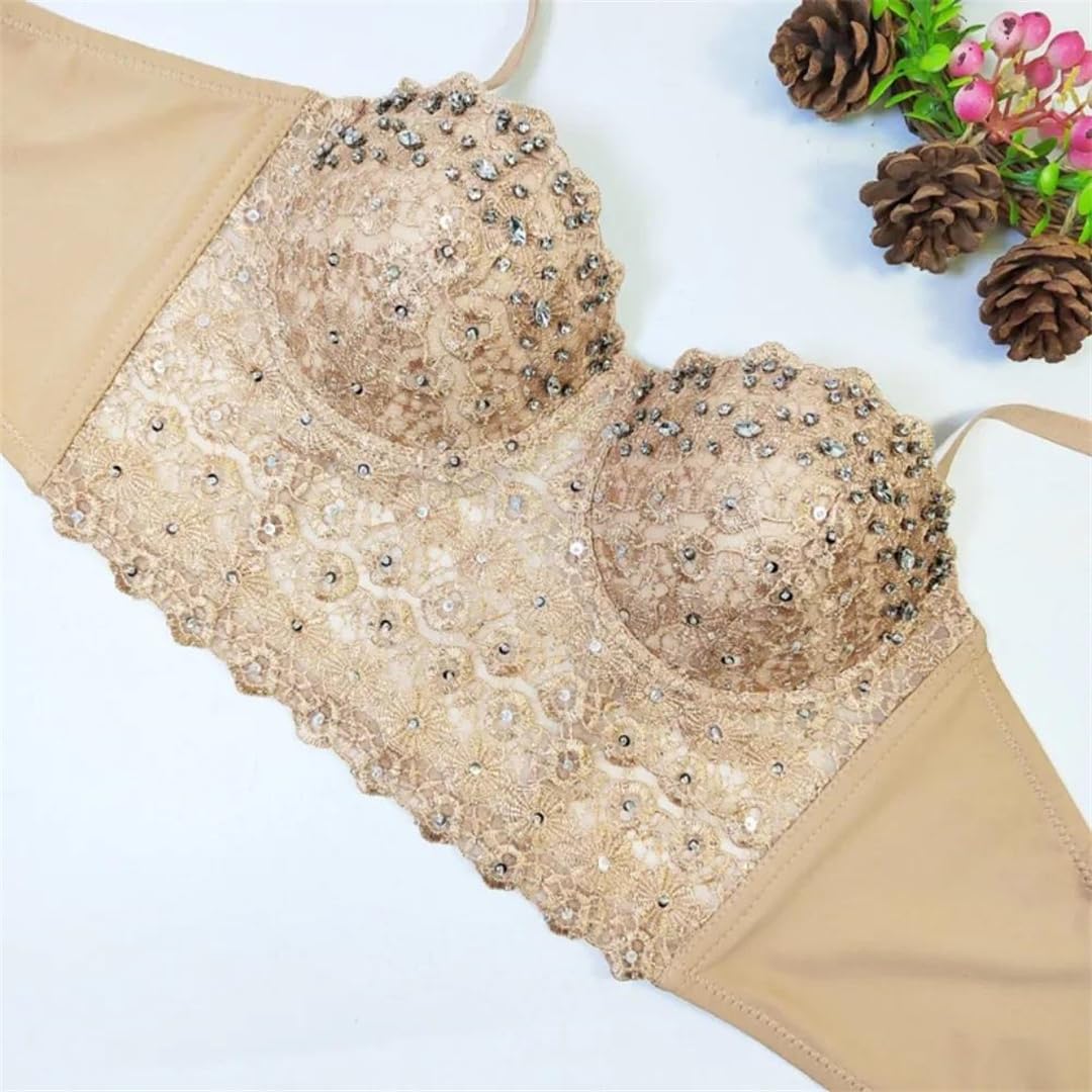 Yeuyyben Corsetto da donna canotta con strass senza maniche slim fit club party palcoscenico performance crop top