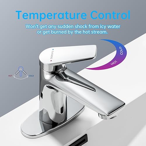 Miniatura 15 de Grifo de baño con dispensador de jabón integrado, temperatura ajustable del agua fría y caliente, modos de sensor corto y largo, grifo con sensor