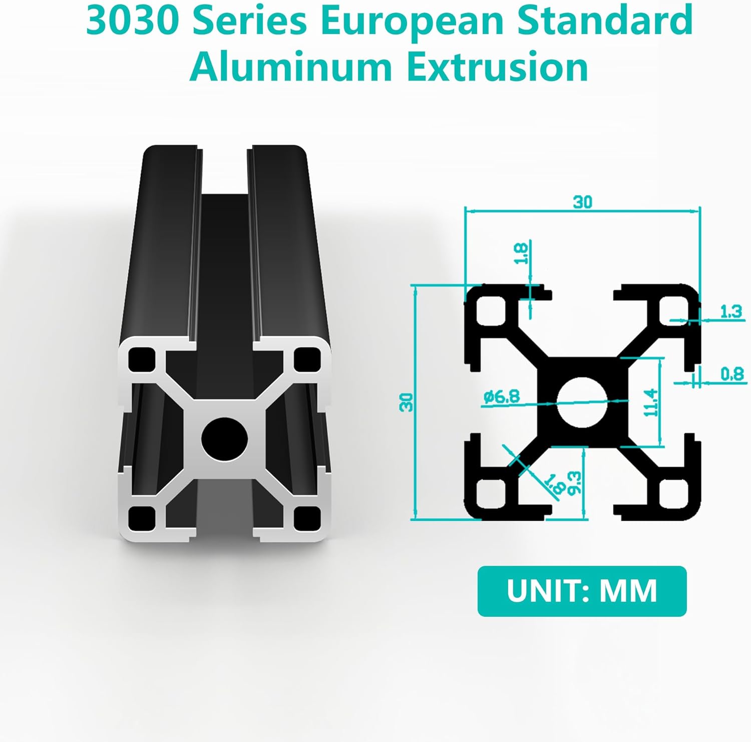 4PCS 19.7" 3030 T-Slot Aluminum Extrusion Profile, L Corner Bracket European Standard Anodized Linear Rail Guide for 3D Printer & CNC DIY, High-Strength Construction - Black