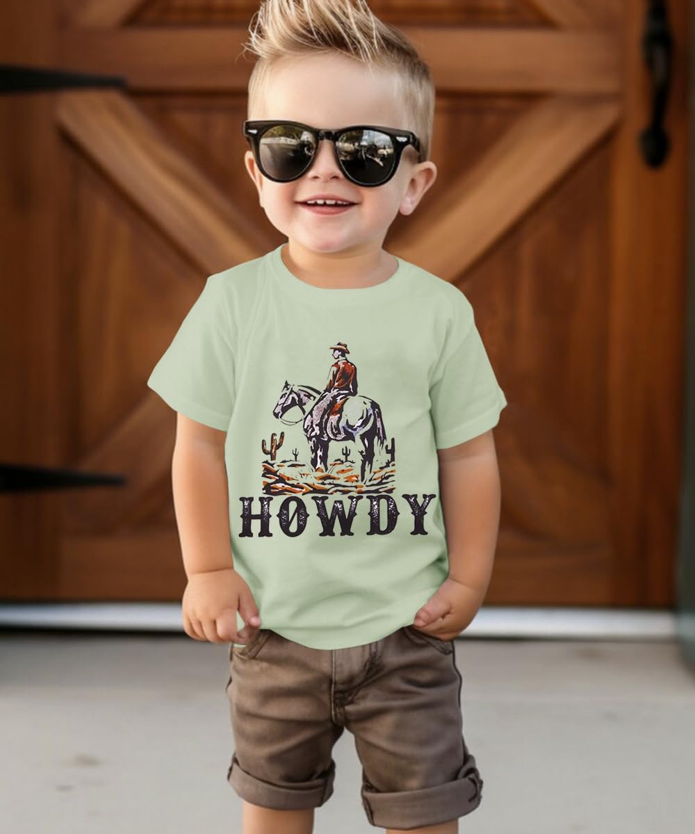 Toddler Baby Boy Rodeo Howdy Shirts Western Cowboy T-Shirt Kid Retro Country Summer Short Sleeve Cotton Tee Tops - Image 2