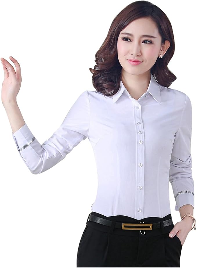 Amazon Co Jp レディース シャツ 大きいサイズ 長袖シャツ ブラウス Yシャツ レディースyシャツ ビジネス 制服 事務服 リクルート ストレッチ 通勤 入園式 卒業式 同窓会 オフィス 入学式 七五三 カジュアル M ホワイト ファッション