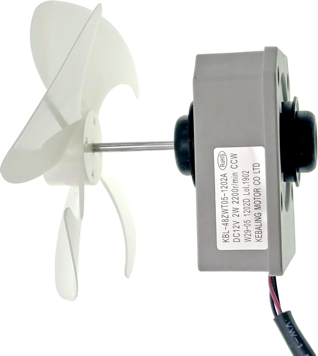 KBL-48ZWT05-1202A Refrigerator Evaporator Fan Motor Assembly Fit for Frigidaire Magic Chef Omar Refrigerator Replaces 3059900004 5304518492, DC 12V 2200RPM(with 4-Leaf Fan and Rubber pad)
