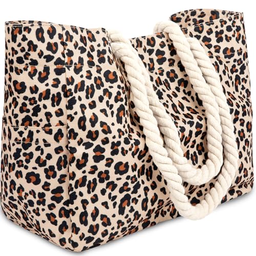 Odyseaco Large Beach Bags for Women - Beach Tote Bag Waterproof Sandproof (Cheetah)