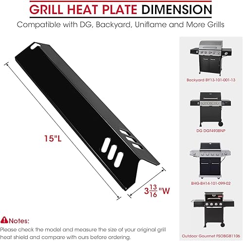 Miniatura 2 de Unicook Piezas de repuesto de placas térmicas para parrilla de 15 pulgadas, compatibles con Dyna-Glo DGF510SSP, DGF493BNP, escudos térmicos de