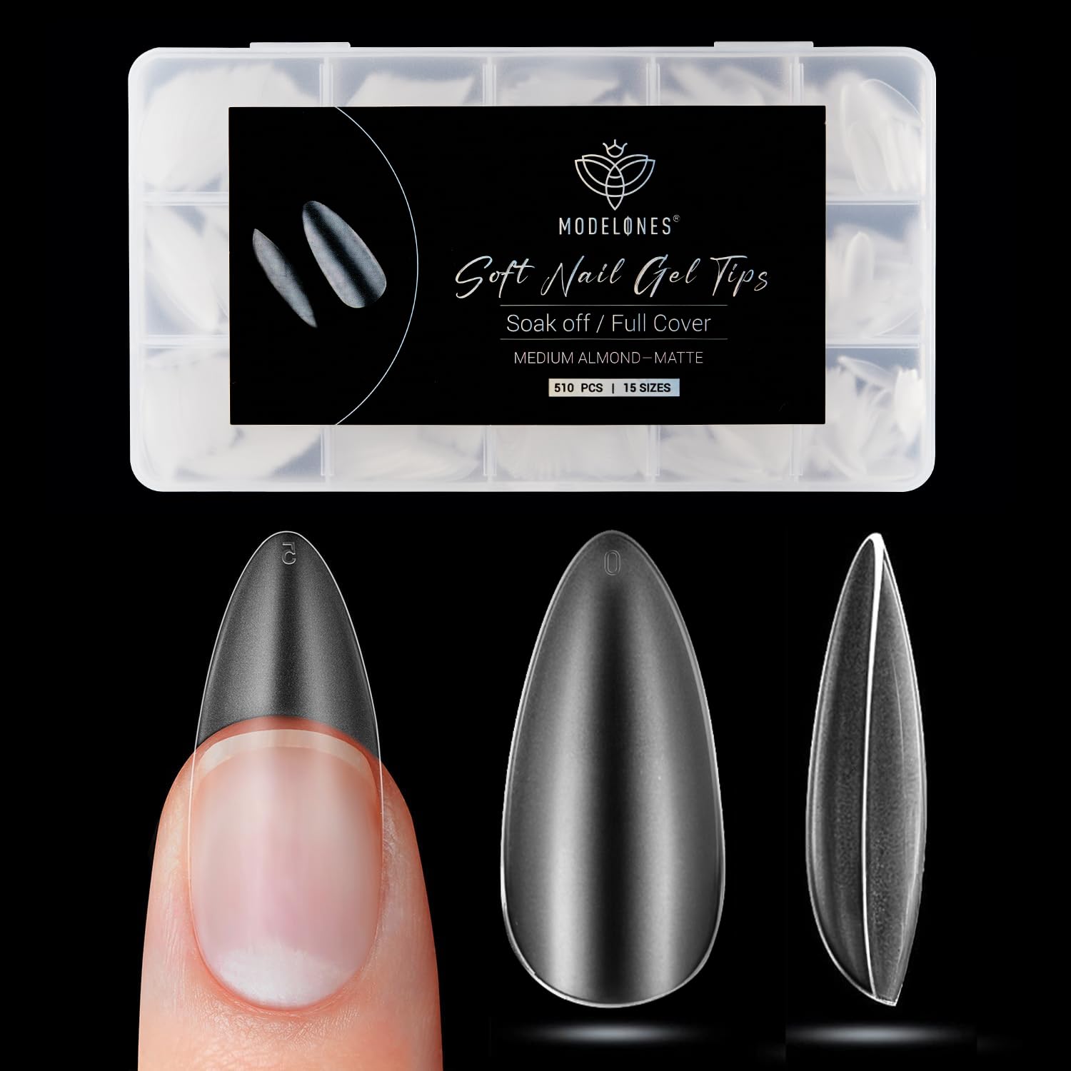 Modelones Medium Almond Nail Tips, 500Pcs Pre-shaped Full Matte Cover False Nails No Filed Stronger Acrylic Extensions Press on Nails, 10 Sizes Solid