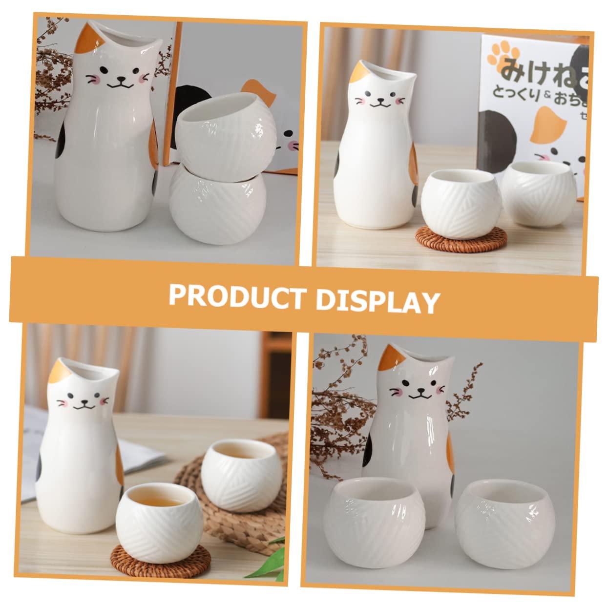 KICHOUSE 1Set Traditional Ceramic Sake Kettle and Cups Design Vintage Bottle for Home Use Present for Birthdays and Weddings