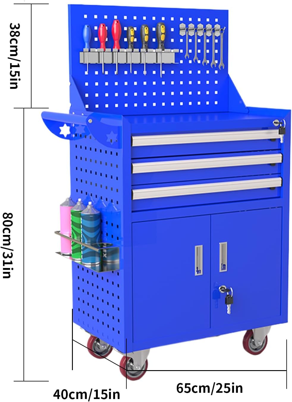 3-Drawer High Capacity Rolling Tool Box,Rolling Tool Chest,Tool Box on 4 Wheels with Lock, Tool Storage Cabinet for Garage Warehouse (Blue)