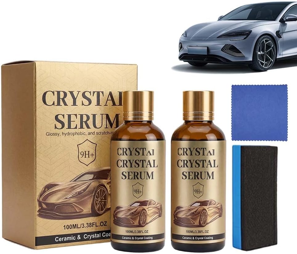 Ceramic Car Coating Kit, Crystal Serum Light Ceramic Coating for Cars,100ML Advanced Graphene Ceramic Coating, 9H Hardness Graphene Coating for Auto Car Detailing, High Gloss Shine (2 PCS)