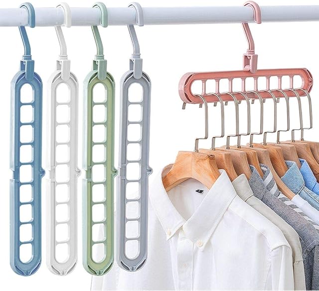 THETAG Magic Clothes Hanger Organizer, 5 PCS Rotate Anti-skid Folding Hanger with Multifunction Space Saving and Cascading Features with 9 Holes Cascading Wardrobe Closet Coat Hangers