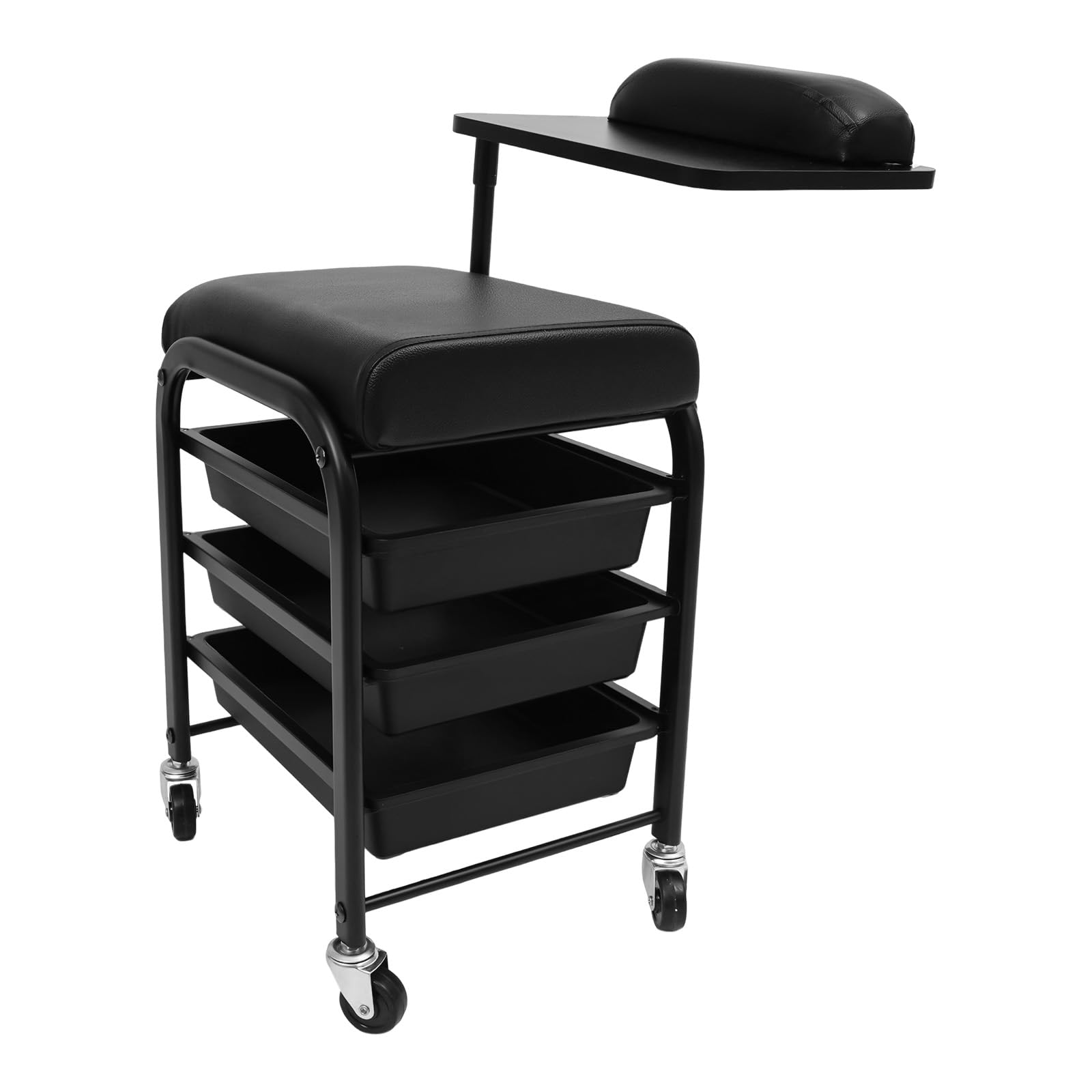 Carrello per salone di bellezza, con 3 cassetti e vassoio girevole a 360°, con ruote, per poggiapiedi, pedicure, manicure, fino a 75 kg
