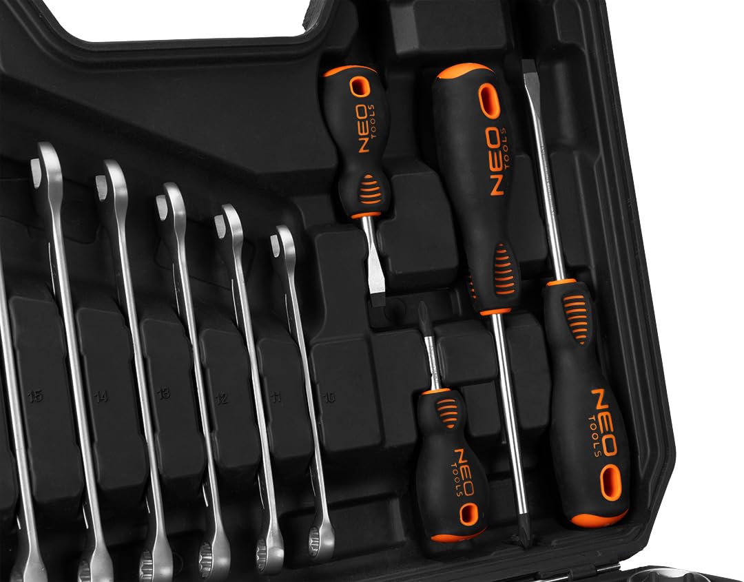 NEO TOOLS Set di Chiavi 100 Pezzi 1/2 ", 1/4" In Una Custodia | Chiavi A Bussola, Cacciaviti, Chiavi A Brugola, Cricchetto | Kit Completo Per Officina, Garage, Fai Da Te