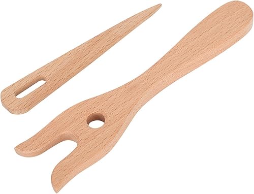 Miniatura 9 de TOPINCN Kit de tenedor y aguja de ojo para tejer, fabricación de cordón de madera, tenedor Lucet cortado, herramienta de cordón antigua para