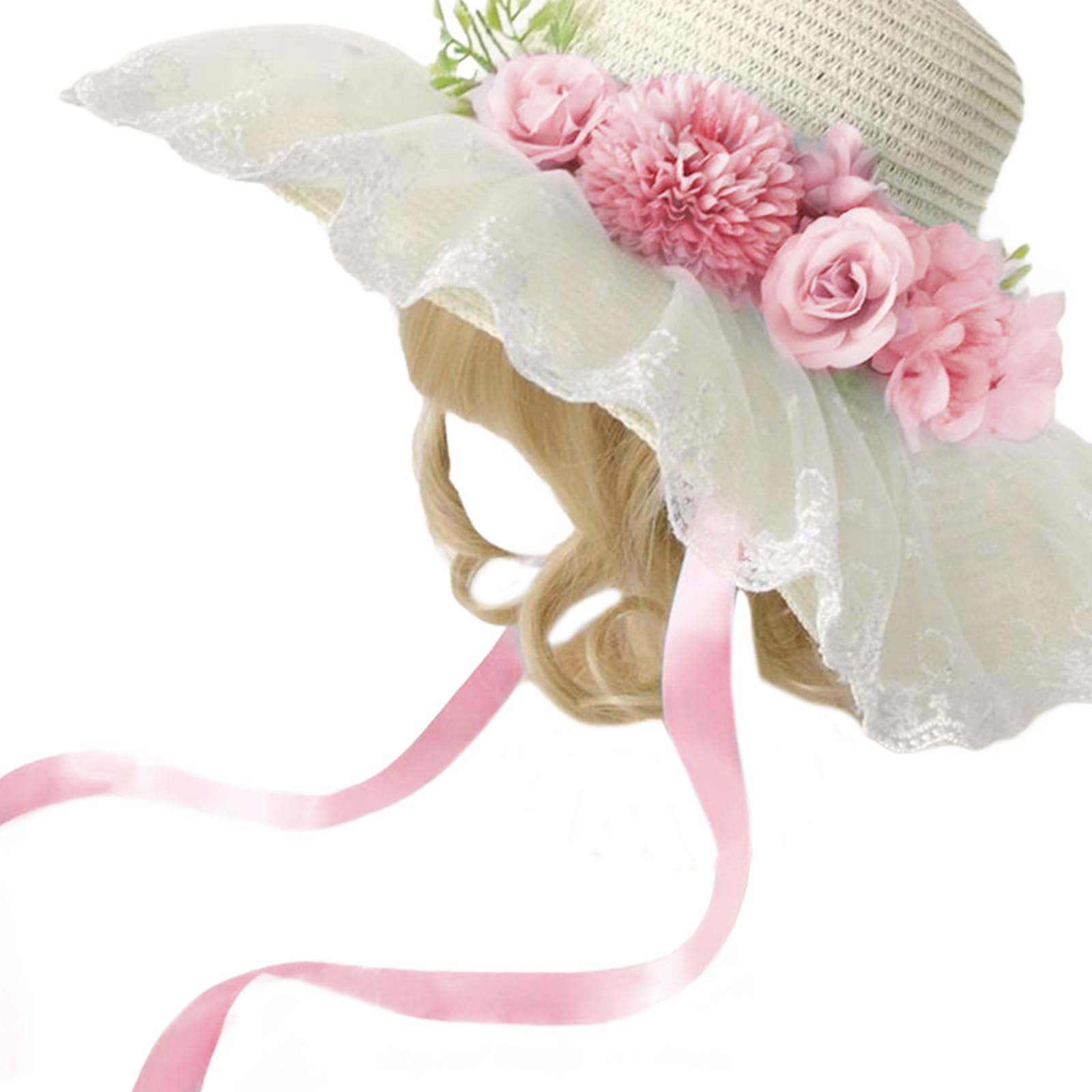 Cappello di paglia da donna, berretto da spiaggia a tesa larga, cappello da pescatore in paglia intrecciata traspirante con lacci, cappello da spiaggia francese, cappello da sole for le vacanze
