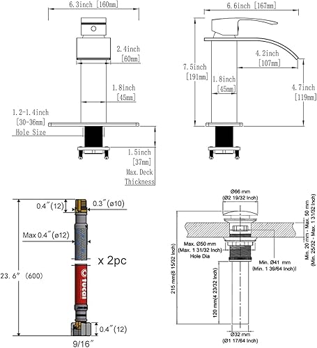 Miniatura 7 de Grifo de lavabo de baño con desagüe emergente de metal, acabado de níquel cepillado