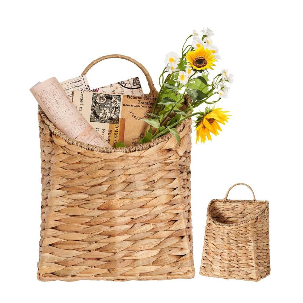 IJSDNVJNDX Handwoven Hanging Basket for Front Door 10.5"H Woven Wall Baskets for Flowers & Mails for Home, Garden, Pantry, Farmhouse