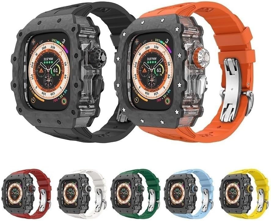 Bracelet silicone transparent et boîtier carbone étanche Apple Watch 7 - 6