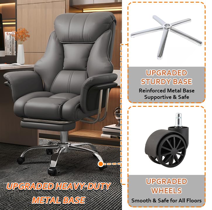 Image of Big and Tall Office Chair Wide Seat Ergonomic Leather Executive Desk Chair with Leg Rest, Heavy-Duty 550 lbs Adjustable Height Computer Gaming Chairs