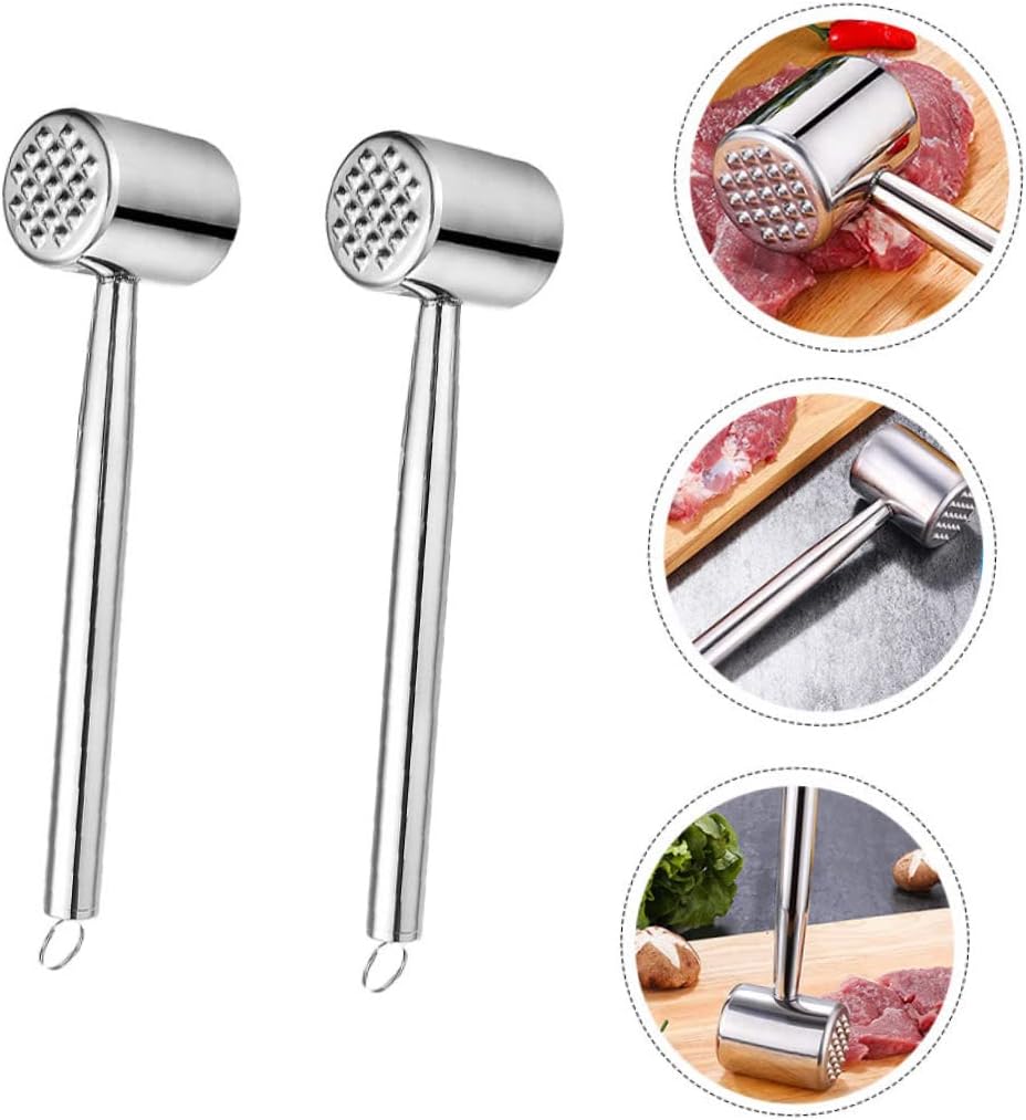 DECHOUS 2pcs Stainless Steel Meat Tenderizer Kitchen Hammer Comfortable Non- Handle Versatile Tool for Steak Pork Chicken Easy to Clean for Home Cooking
