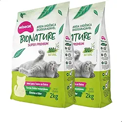 Kit 2 Areia Higiênica Biodegradável 2kg Para Gatos Sanitária BioNature Super Premium Mandioca Natural