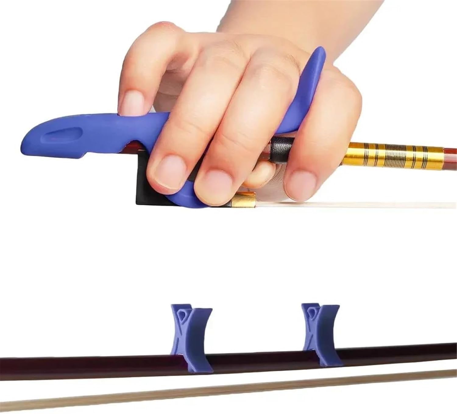 PERLMAN Violin Bow Grip Trainer & Posture Corrector Kit - Set of 1, 4/4 Violin/Viola Bow Accessories for Beginner Finger Placement & Hand Positioning (Blue)